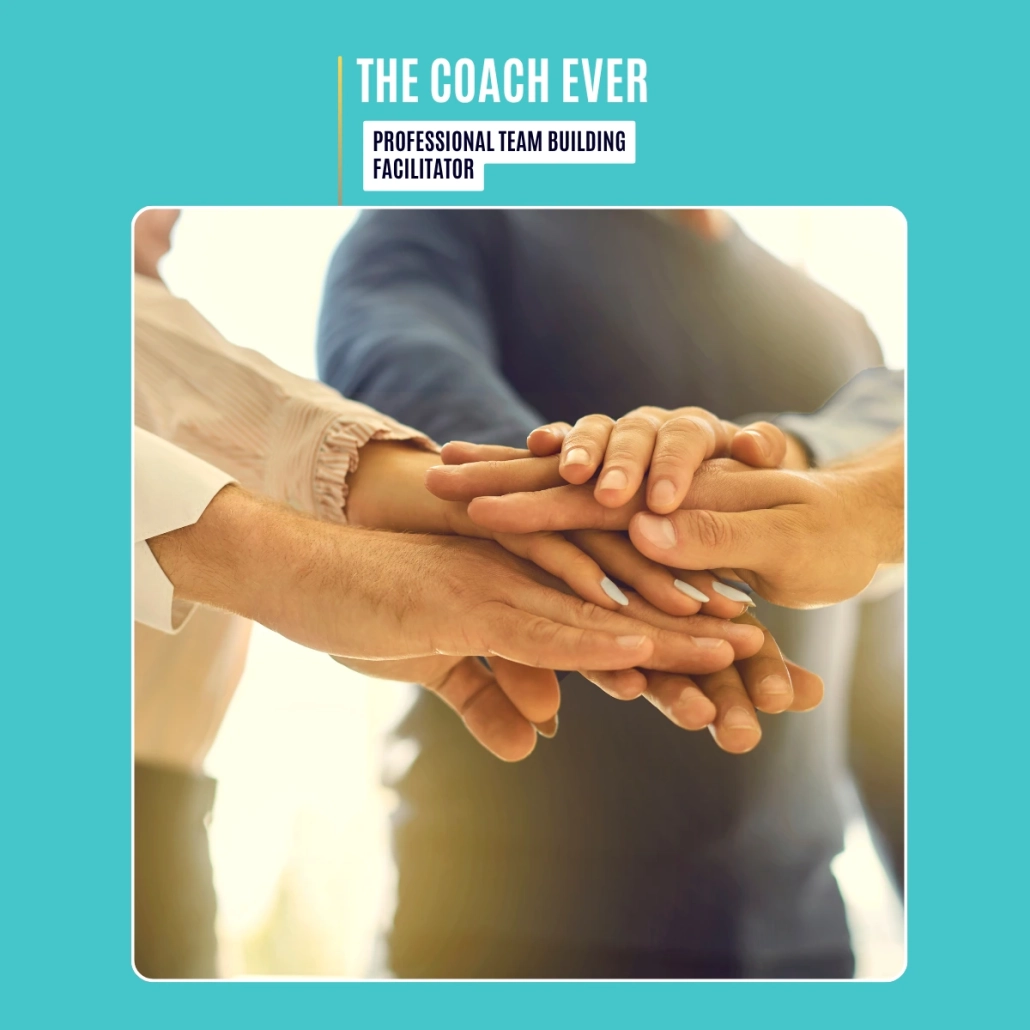 Professional team building facilitator guiding a group of professionals during a corporate workshop to enhance collaboration